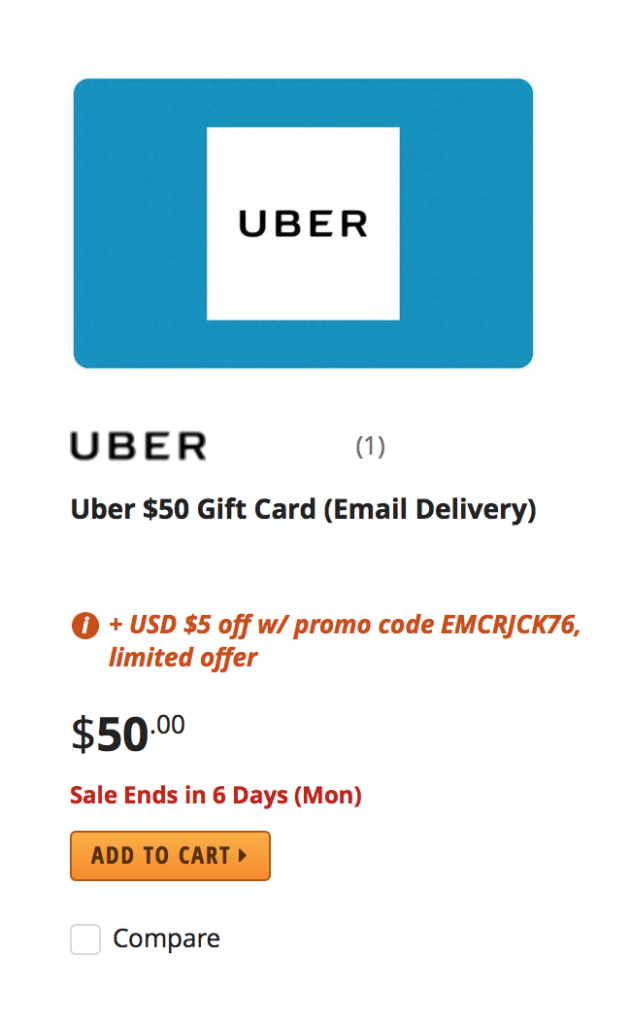 $50 Uber Gift Card Only $45! - Points Miles & Martinis