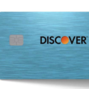 a blue credit card with a chip