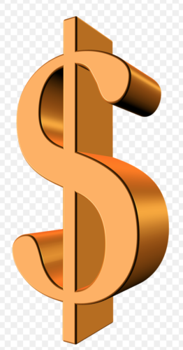 a gold dollar sign with a white background