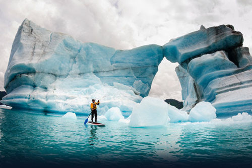 a person on a paddle board in the water