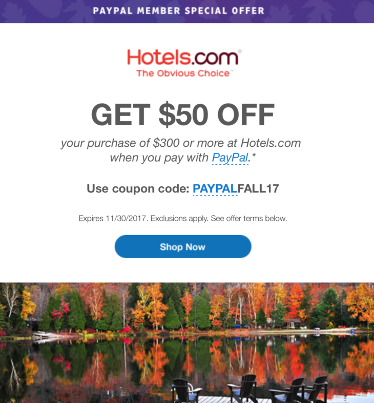 $50 Off Hotels.com With PayPal