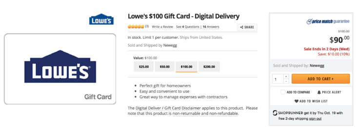 Discounted Lowe's Gift Cards Today!