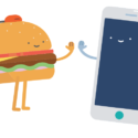 a cartoon of a hamburger and a cell phone