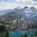 a lake surrounded by mountains