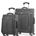 a pair of luggage with wheels