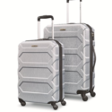 a pair of luggage with wheels