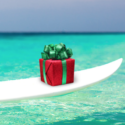 a gift on a surfboard