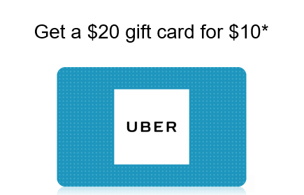 a blue gift card with a white square and black text