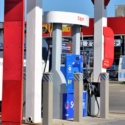 a gas station with several gas pumps