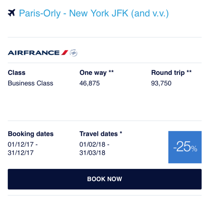25 Off NYC To Paris Flying Blue Promo Awards Points Miles & Martinis