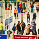 a group of people in an airport