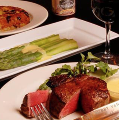 a steak and asparagus on a plate