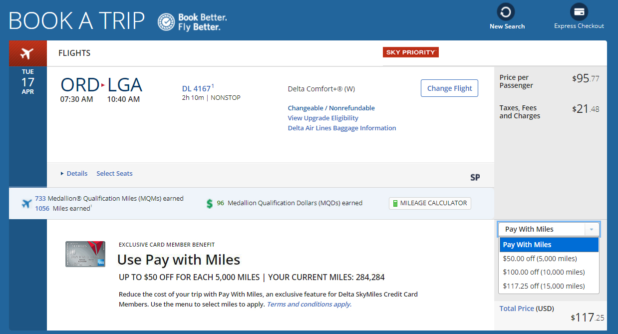 Delta Pay with Miles Overview, SkyMiles Redemption Choice Points