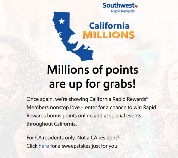 100,000 Rapid Rewards Bonus Points & Millions Of Points For California