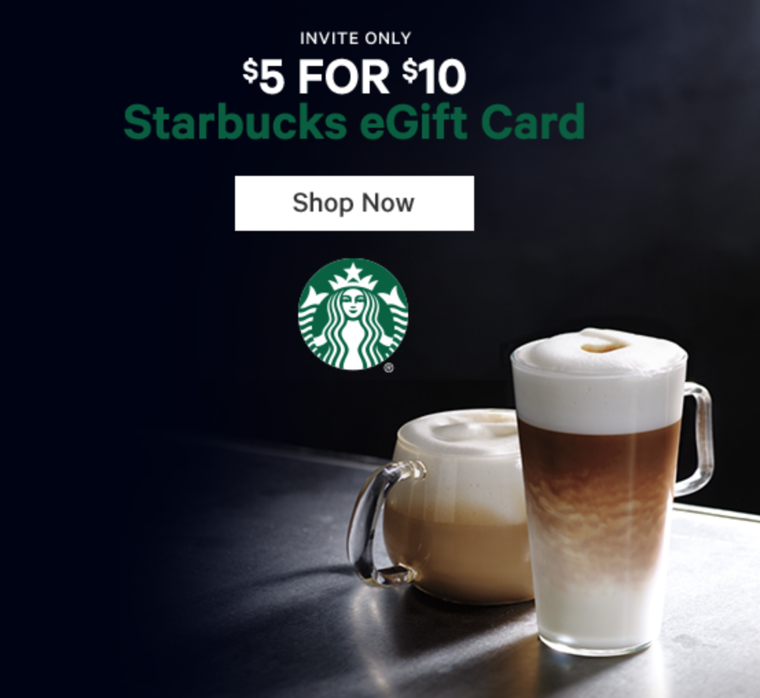 10 Starbucks Gift Card For Only 5! Points Miles & Martinis