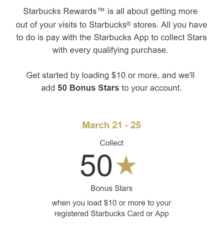 Starbucks Easy 50 Bonus Stars (targeted offer)