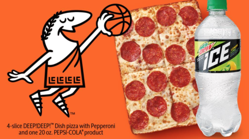 a pizza with a cartoon character and a basketball