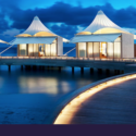 a group of tents on a pier