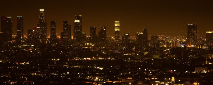 a city skyline at night