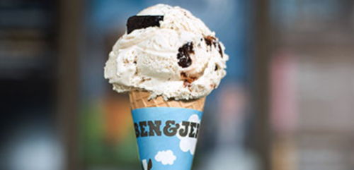 a ice cream cone with a blue and white label