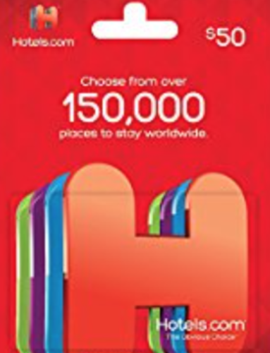 a red gift card with colorful objects