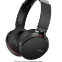 a black headphones with red accents