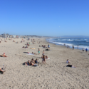 a group of people on a beach