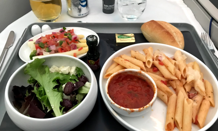 a plate of food on a tray