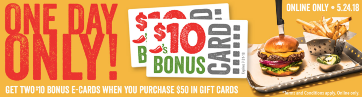 Chili's 2x $10 Bonus With $50 Gift Card Order