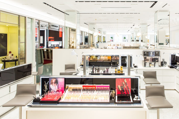 a makeup store with a display of makeup products