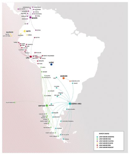 a map of south america with many colored lines