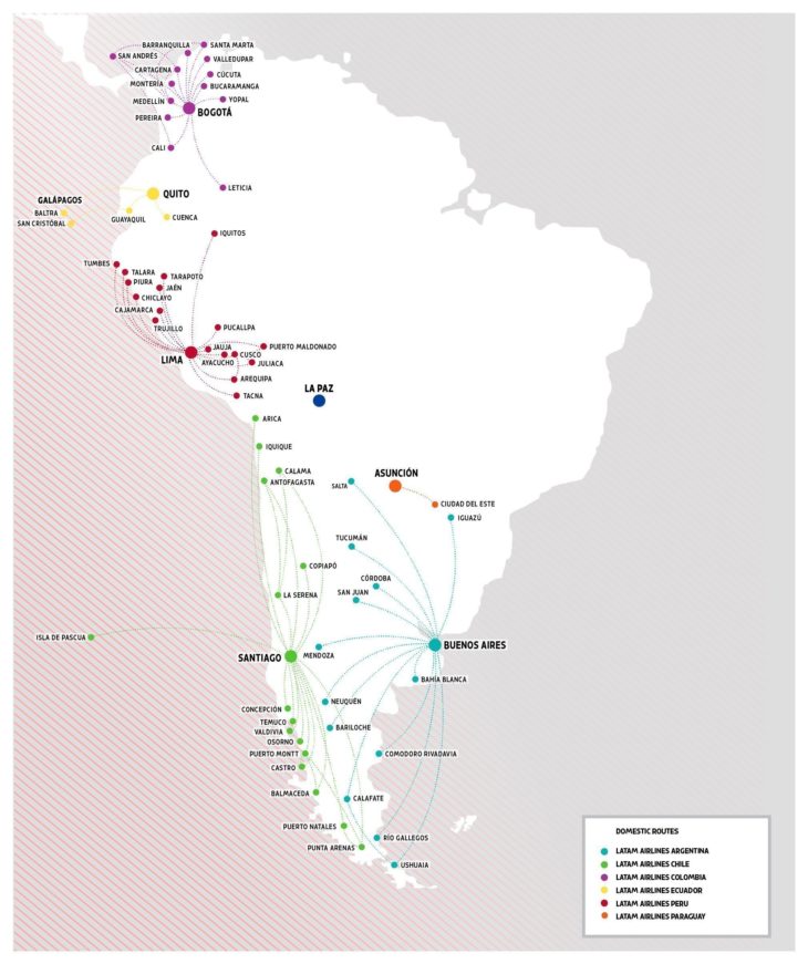 a map of south america with different colored lines