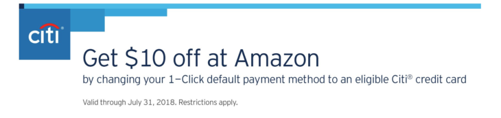 Get Free $10 Amazon Credit With Citi 1-Click Payment 