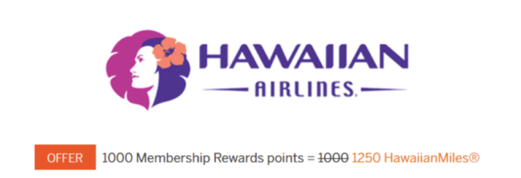 25% Transfer Bonus Amex MR To Hawaiian Airlines 