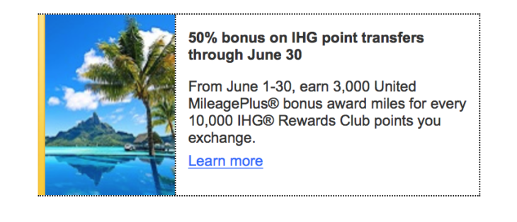 50% Bonus Transfer IHG Points To United Airlines