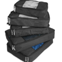 a stack of black luggage