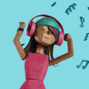 a paper doll wearing headphones