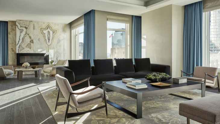 a living room with a couch and a coffee table