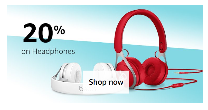 a red headphones on a blue and white background