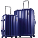 a pair of blue luggage