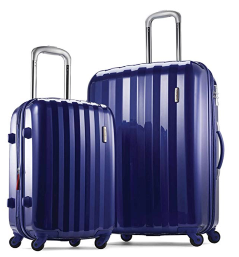 a pair of blue luggage