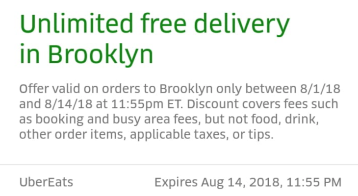 Free UberEats Delivery Code For Brooklyn