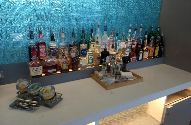 a group of bottles on a counter