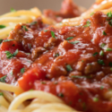 close up of spaghetti with sauce