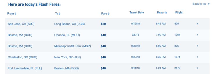 a screenshot of a flight schedule