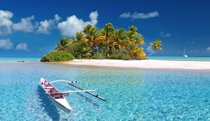 a boat on a small island