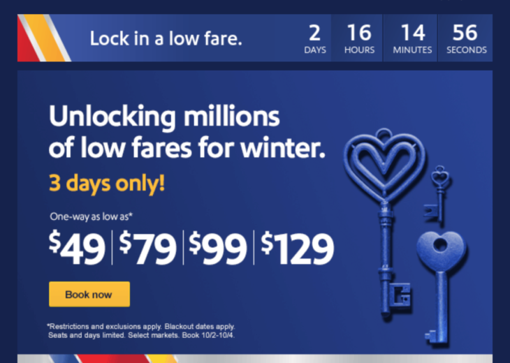 a blue and white advertisement with keys and a heart