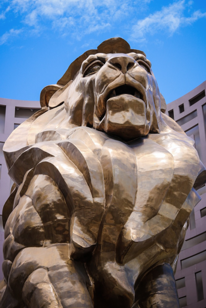 a large gold lion statue