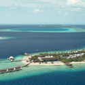 an island with buildings and islands in the water