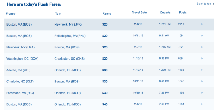 a screenshot of a flight schedule